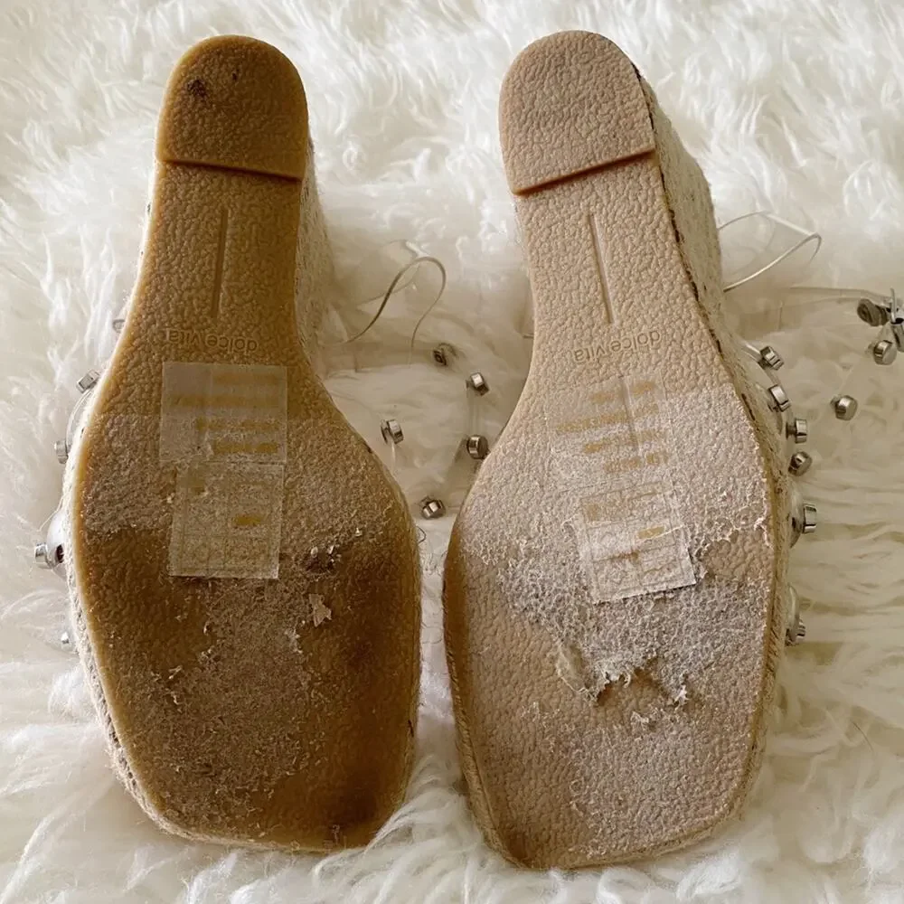 Dolce Vita | Maxton Espadrille Wedge Sandals Square Toe Studded Clear Straps 8.5
